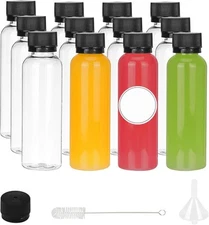 Moretoes 2oz Shot Bottles with Caps, 12pcs Plastic Juice Bottles, Black Caps 