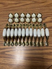 Brass & Porcelain White Speckled Handles & Dr...