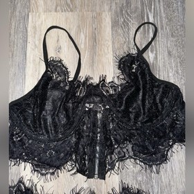 Black Lace Lingerie Set - Lace Bra with Lace Shorts - Size Small