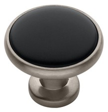 5 Pack 1-3/16 inch Elegant Knob Satin Nickel and Black Ceramic