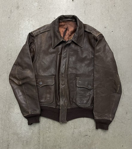 Vintage Original ANJ-3 Leather Flight Jacket Goatskin 1940s 48 A-2 US Navy USAAF
