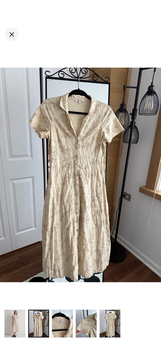 Madewell Beige Floral Cotton Button Front Collared Short Sleeve Maxi 4 View 2