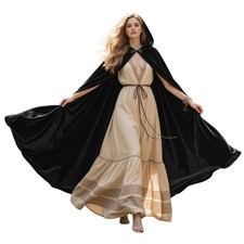 CIRCKOPS Medieval Velvet Hooded Cloak - Renaissance 130CM, Black-130cm