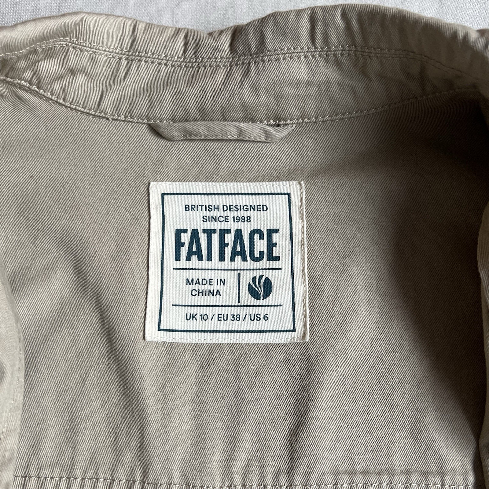 FatFace Military Field Jacket Size 6 Beige Utility Cotton Zip Up Coat image 9