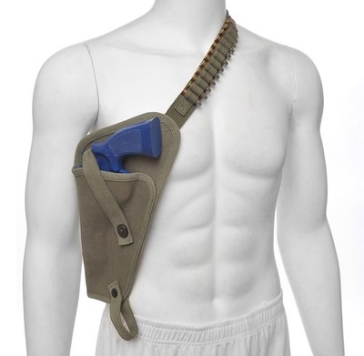 Canvas Shoulder Holster w Shell Loops fits Ruger GP100 and Colt Python Left Hand