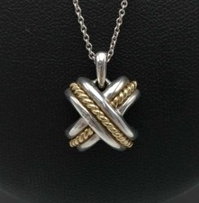 Tiffany  Co. Signature Cross Pendant Necklace 18K Yellow Gold Silver 40cm