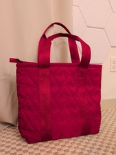 Victoria  s Secret Quilted Red Heart Puffer Tote Top Zip Shoulder Bag