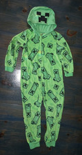 Minecraft 1 Piece Footless Zip Up Creeper Pajamas Boys Girls Youth Sz 8 Hooded