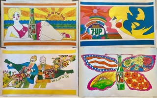 Poster pubblicitari 4 7 UP UN COLA 1969 21" x 34" (non repro)