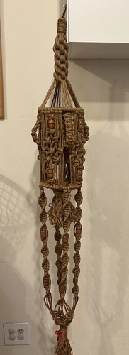 Large Vintage Macrame Plant Hanger Handmade Jute 4' 6" Hippie Boho
