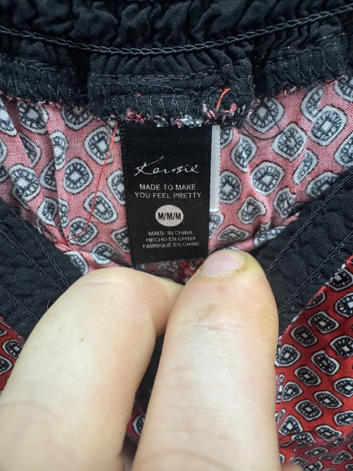 Pantalones Kensie para mujer medianos rojos negros con cordón boho bolsillos de salón estampados Foto 2 de 4