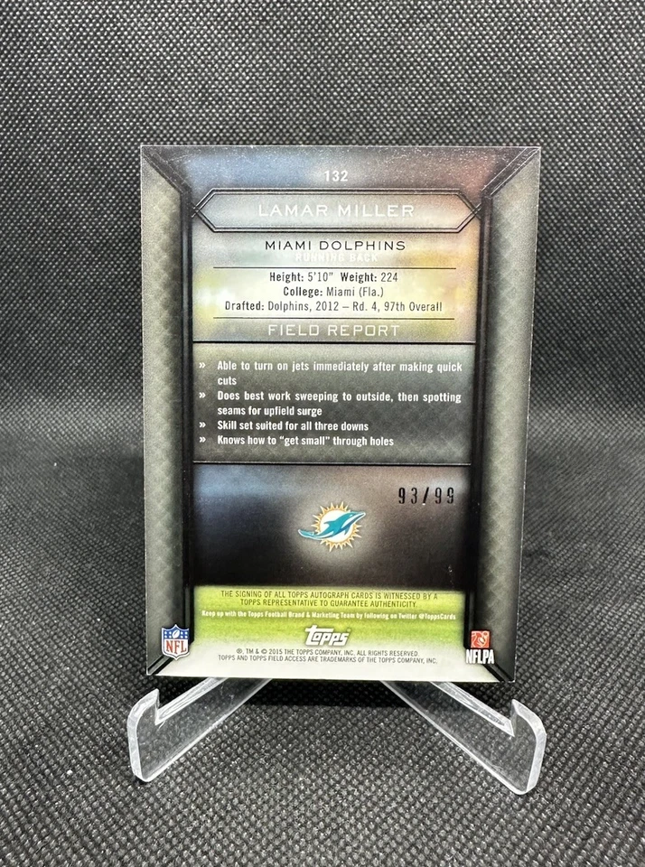 2015 Topps Field Access Gold Auto /99 Lamar Miller #132 Auto - Image 2 of 2