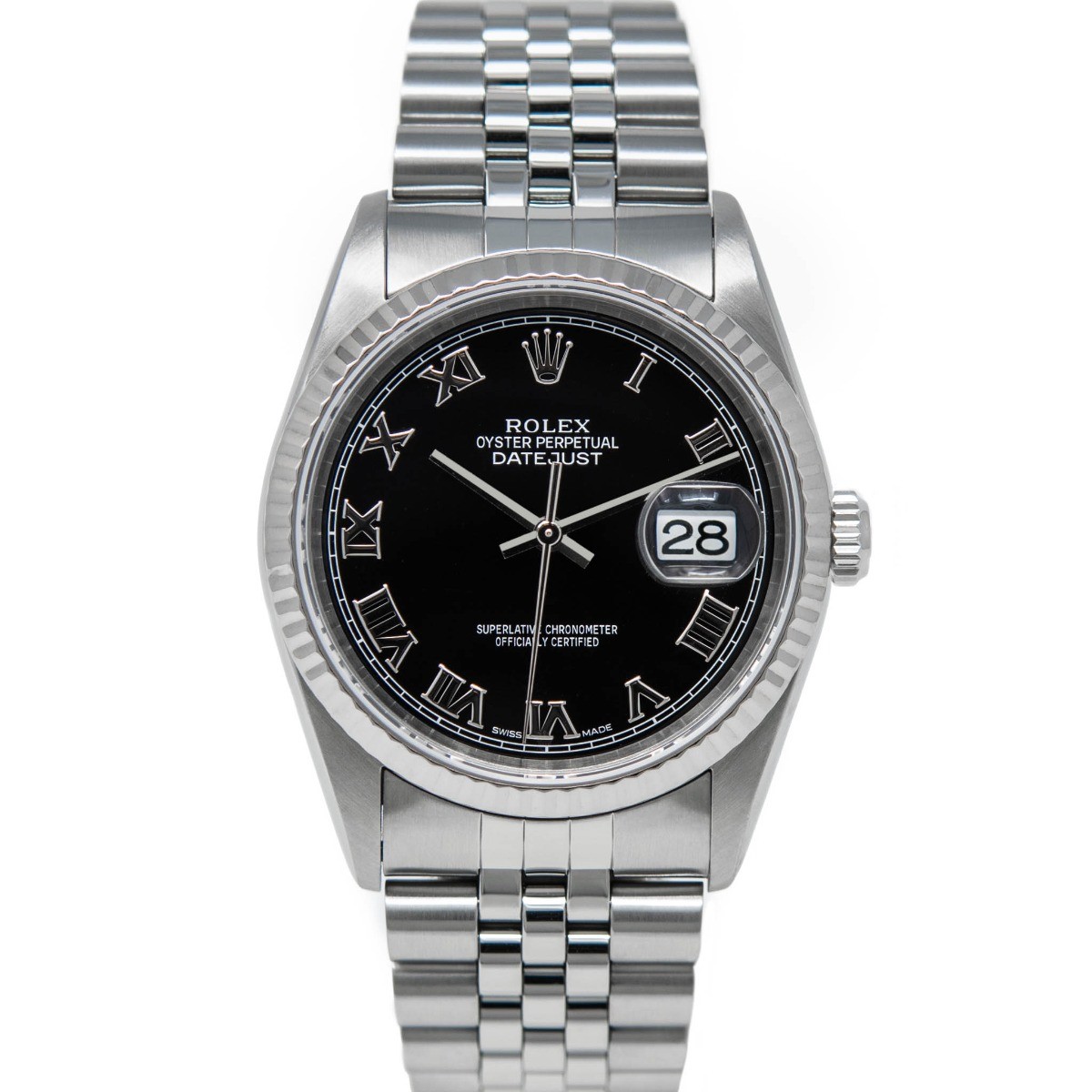 Rolex Datejust 36, 16234, Steel & White Gold, Black Roman Dial, Jubilee Brace...