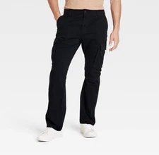 Goodfellow & Co Mens Black Cargo Pants Size 38x32 Flat Front Cotton Blend