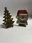 Vintage Tiffany Style Stained Glass Glo-Candle Cast Iron Santa Christmas Tree