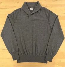OOBE BRAND Sweater Men's Large Gray Shawl Collar 100% Wool Made in Italy