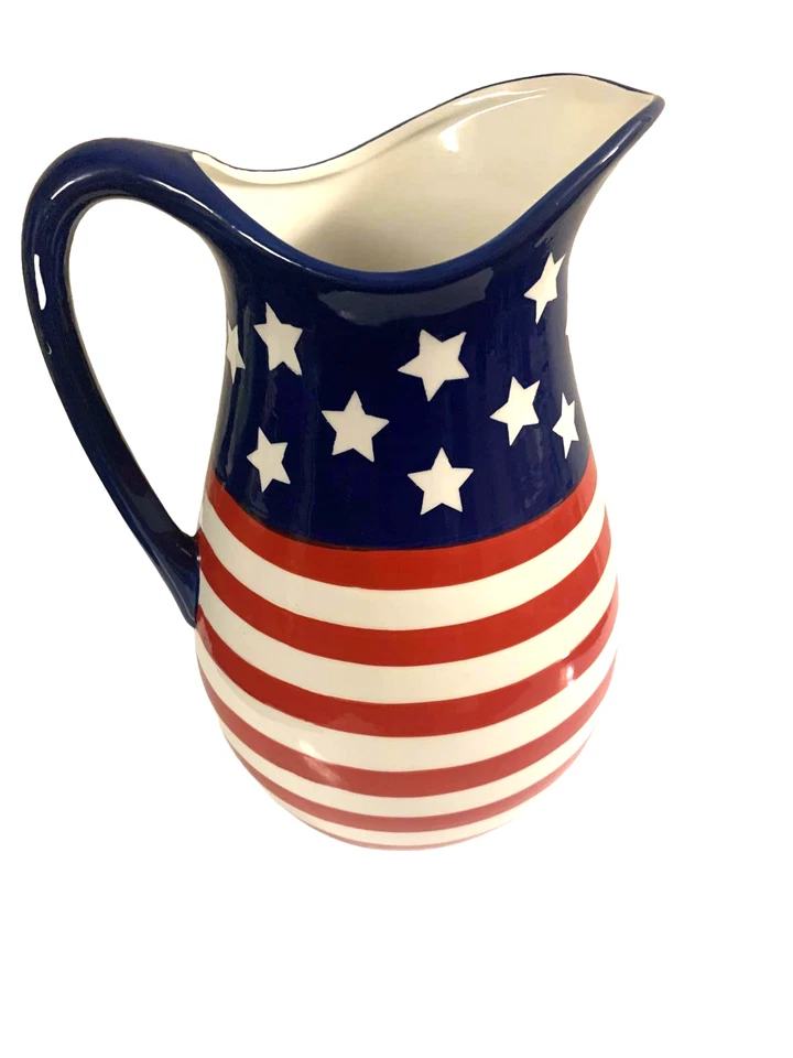 Патриотический большой кувшин с флагом США красно-белый синий сервировочная посуда Americana 11 дюймов в высоту - Изображение 2 из 4