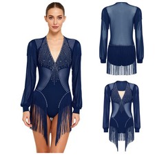 Womens Jumpsuit Sheer Leotard Jazz Dancewear Tango Dress Figure Skating Latin