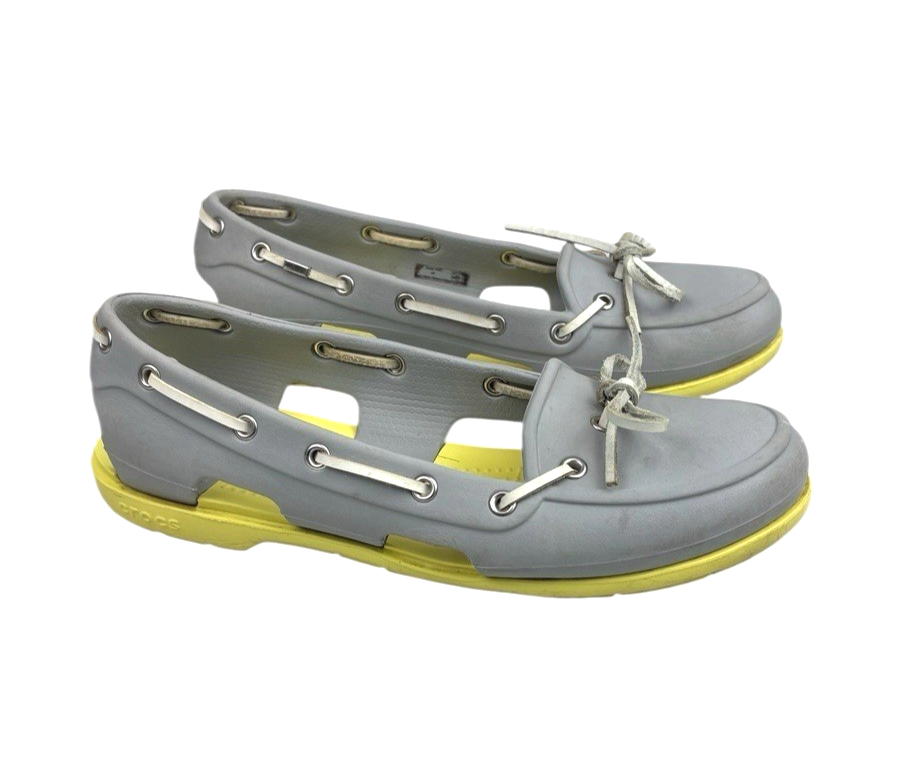 Crocs Beach Line Slip-On Boat Shoe Loafer in Gray & Yellow - Size 8-image