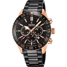 Festina Ceramic F205781 Mens Black Stainless Steel Chronograph Dial Wristwatch