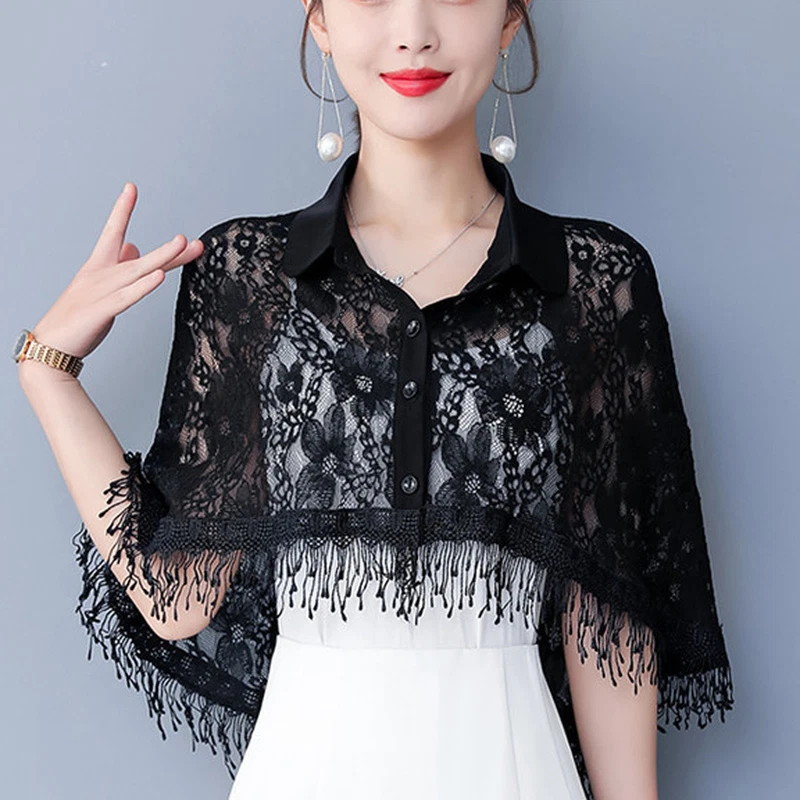 Gilet Cape En Dentelle À Franges Pour Femmes - Photo 2/4