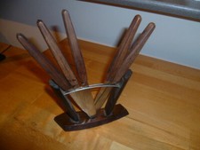 Teakholz Obstmesser Set Ständer 50er 60er Holz Käsemesser Dipmesser Messer