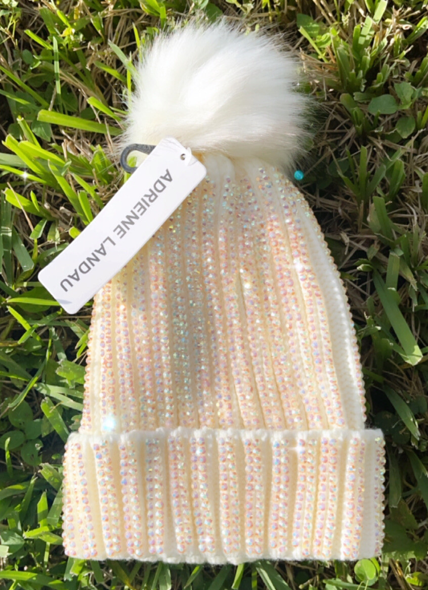 Adrienne Landau white bling crystal rhinestone Pom beanie hat Adrienne Landau Grey Sparkle Crystal Beanie | Mercari main image 2