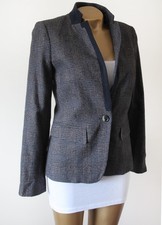 Oui Set Wool Cashmere Blend Navy Grey Tailored Lined Tweed Blazer Jacket 10 New
