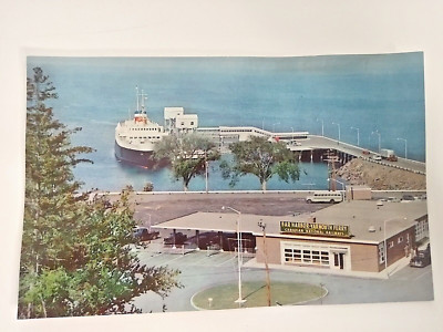 Bar Harbor Maine ME Postcard Ferry Terminal MV Bluenose Dock Autos Aerial View