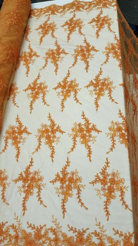 Orange Floral Flower Beaded Lace Fabric By The Yard Bridal Evening Dress Fashion - Picture 6 of 10