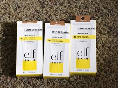 elf SKIN Suntouchable Whoa Glow Sunscreen & Primer Sheer Bronze exp 12/25 3 pack