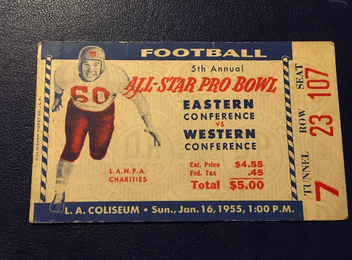 1955 5th Annual All-Star Pro Bowl Ticket Stub L.A. Coliseum East Vs West