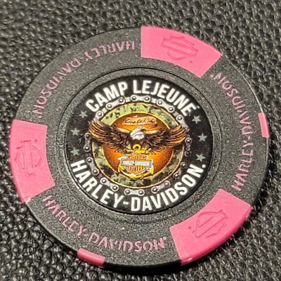 CAMP LEJEUNE HD ~ NORTH CAROLINA (Black/Neon Pink Full Color) Harley Poker Chip