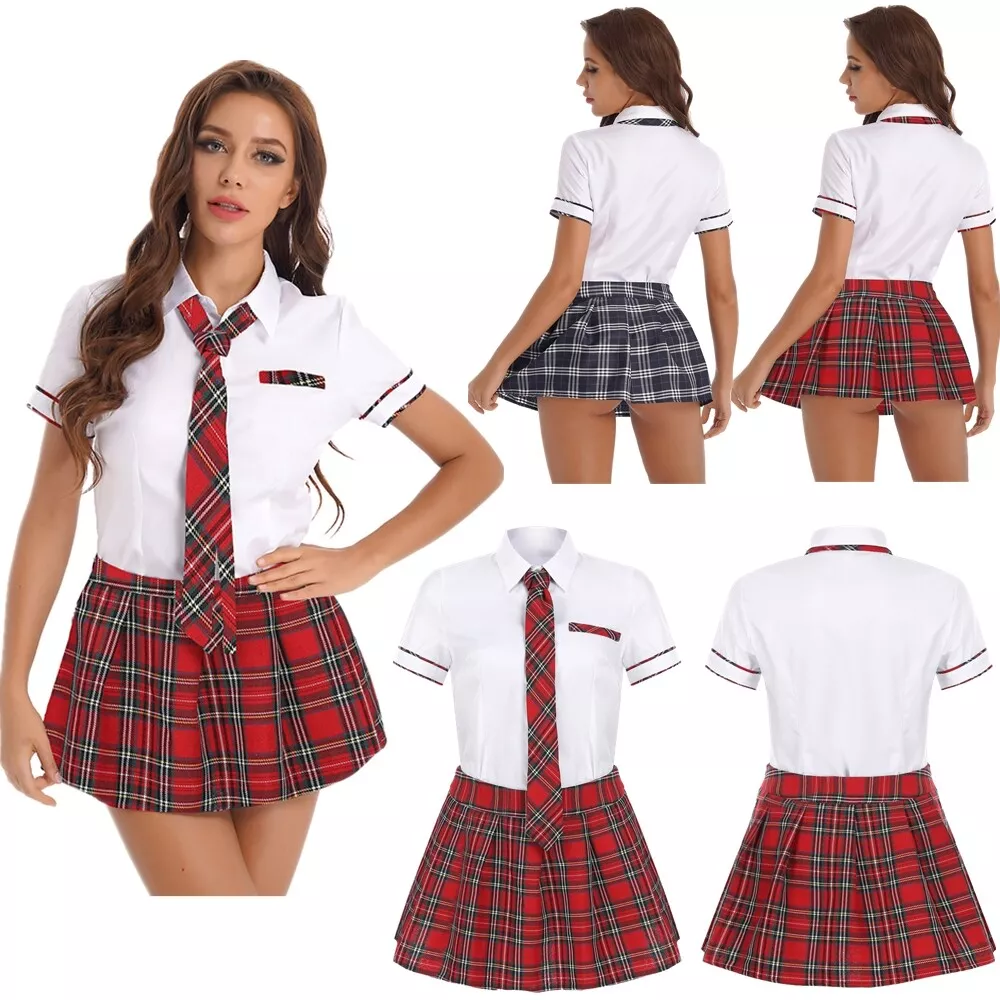 Sissy Women's Naughty High School Girl Uniform Cosplay Costume Plaid Fancy  Dress