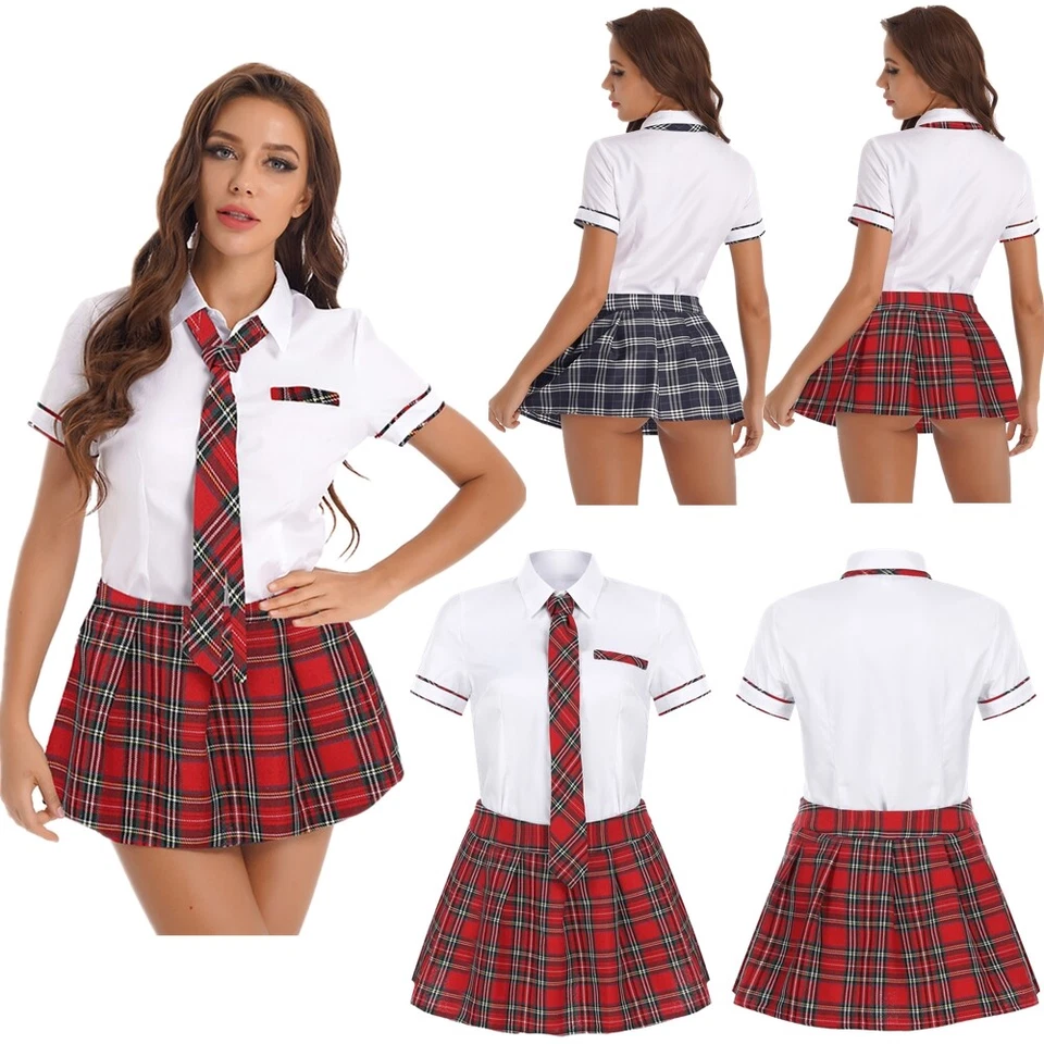 Damen Mädchen Schulmädchen Kostüm Sexy School Girls Schul Uniform Party Karneval - Bild 2 von 3
