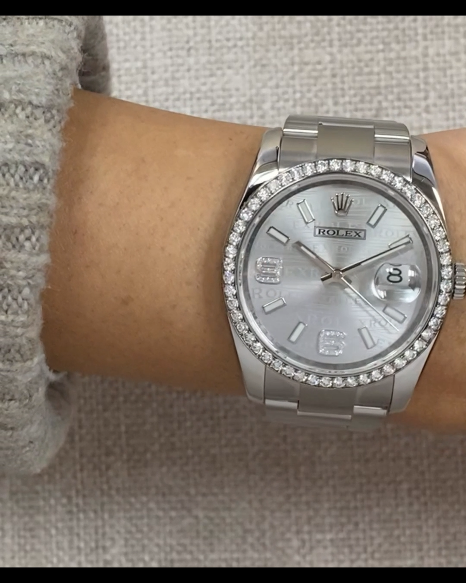 シンジ　ゾンダ Rolex Datejust Steel Rhodium Wave Diamond 36mm Watch +Card
