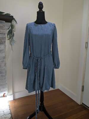 Vineyard Vines Summer Mock Blue Denim Dress (Sz S) Drop Waist Braided Belt  Boho | eBay