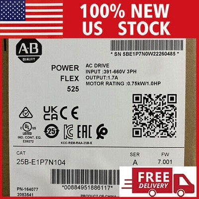 US Allen Bradley 25B-E1P7N104 PowerFlex 525 AC Drive VFD 0.75kW 1Hp New In Box