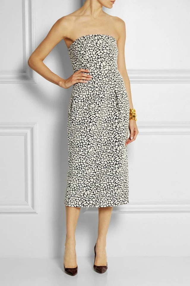 ZERO+MARIA CORNEJO $995 Biri Vestido midi ajustado jacquard sin tirantes talla 2 Foto 2 de 4