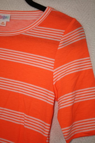 NWT LuLaRoe Size XS Gigi Tee Neon Orange White Stripes Print - Picture 3 of 4