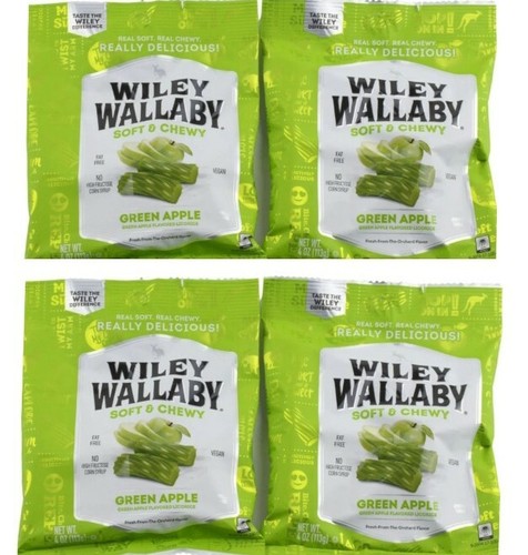 2 Pks WILEY WALLABY Gourmet Licorice Green Apple 4oz Soft&Chewy Vegan FREE SHIP - Picture 3 of 3