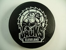 IHL Cleveland Lumber Jacks MIX 106.5 Ad Reverse Logo Hockey Puck Collect Pucks
