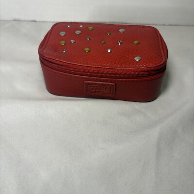 FOSSIL Small Studded Leather Travel Jewelry Box Case w/ Zip-Around Closure