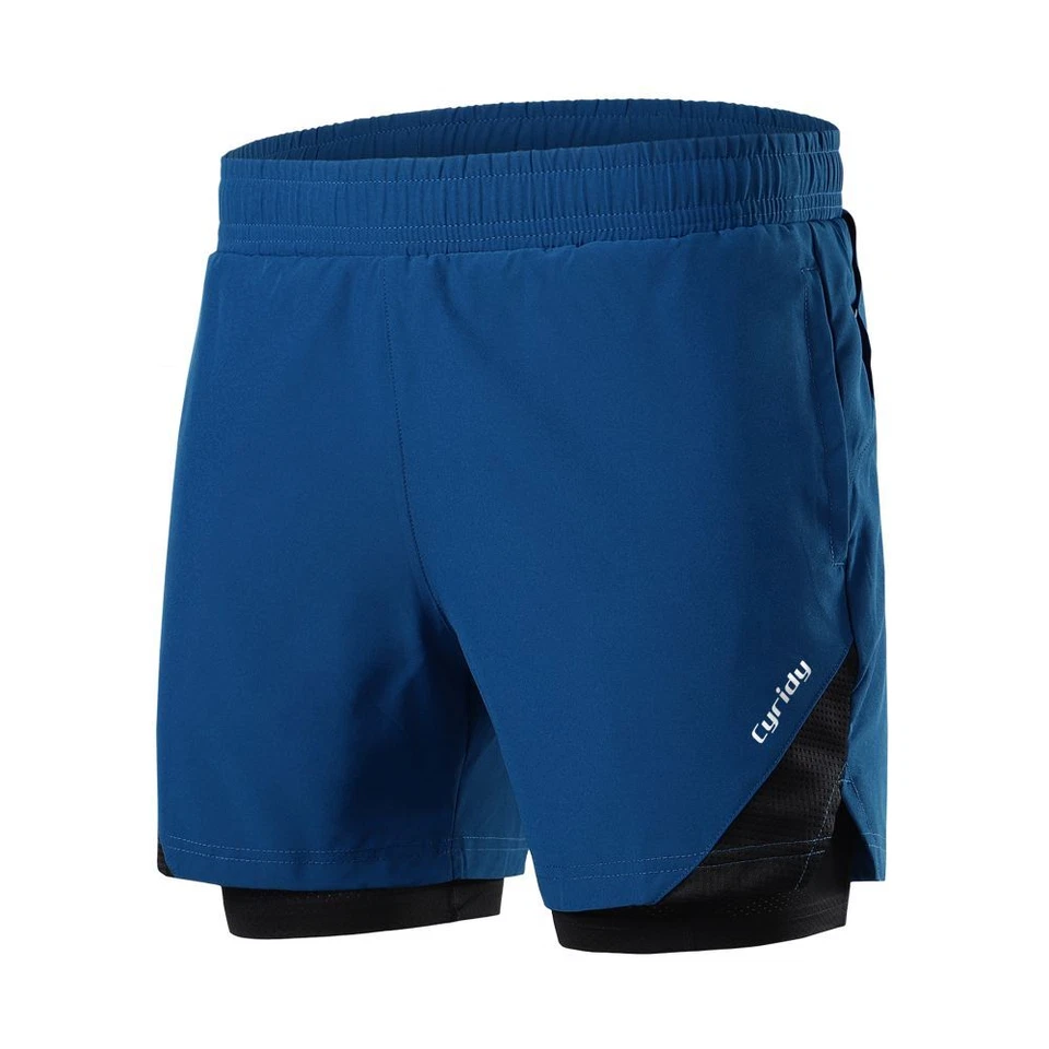 Mens Running Athletic Sports Mens 2 In 1 Shorts Breathable Gym Short with Pocket - Image 2 of 4