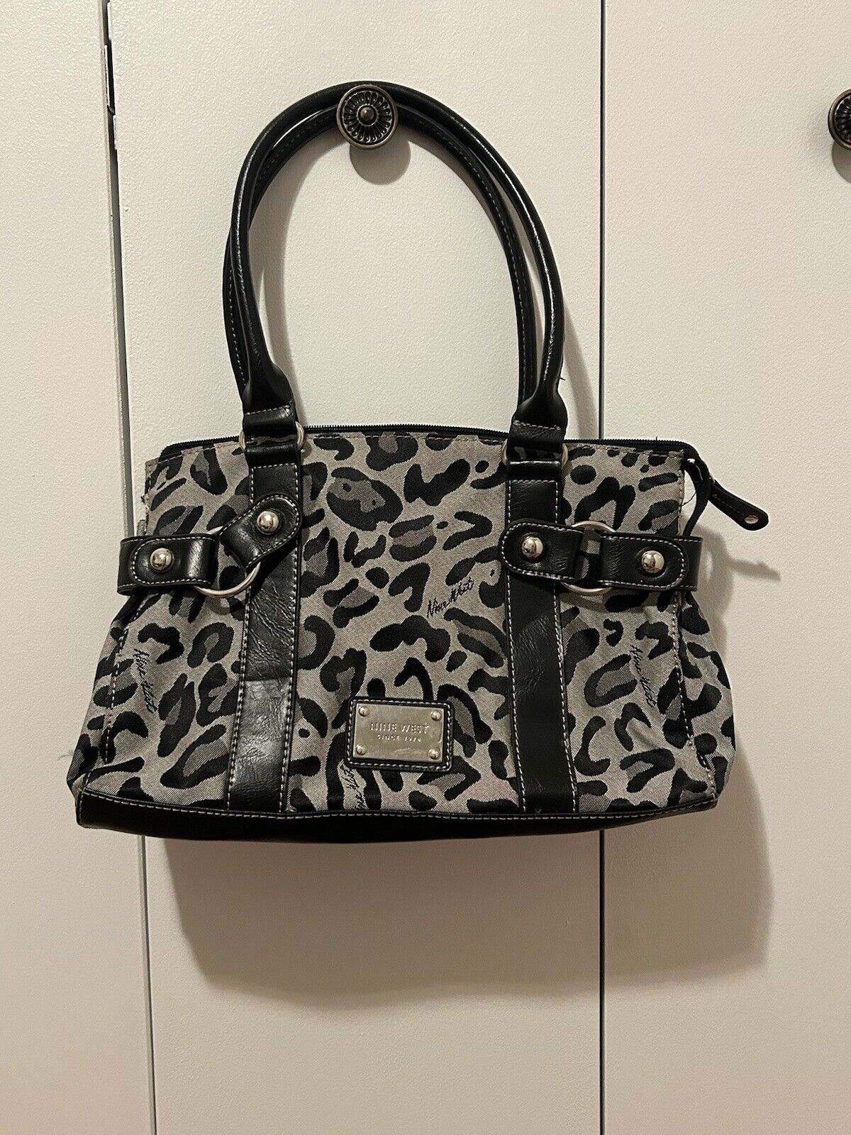 Nine West Grey Leopard Print Handbag - image 1