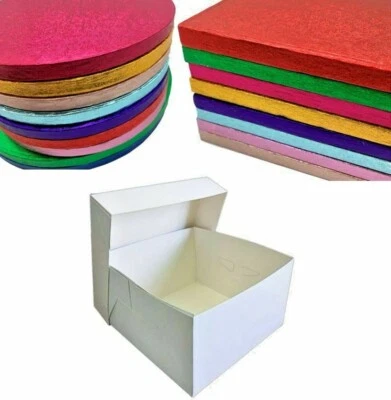 Colour Cake Drum Board & White Box + Lid Combo Pack for Wedding, Birthday Cakes