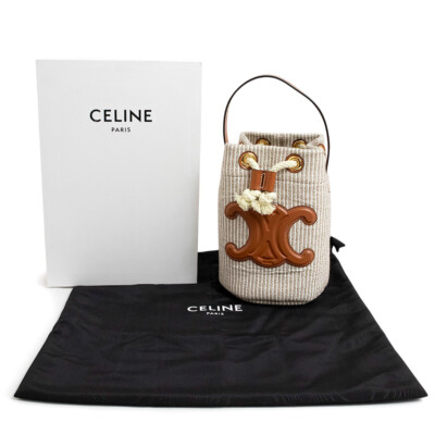 ☆☆CELINE☆☆ Celine 196532ECH 15KZ Teen Drawstring Striped CELINE Triomphe Teen Drawstring Stripe Handbag Cotton