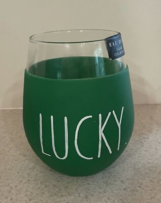Rae Dunn Stemless 'LUCKY' Green Silicone Koozie Collectable Barware Wine  Glass | eBay
