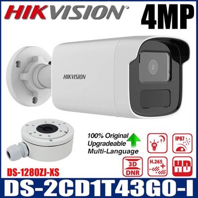 Hikvision DS-2CD1T43G0-I 4MP IR H.265 IP67 PoE Bullet IP Kamera +  DS-1280ZJ-XS