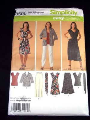Simplicity Pattern 3506 Misses Womens dress top skirt pants jacket Sz BB 20W-28W
